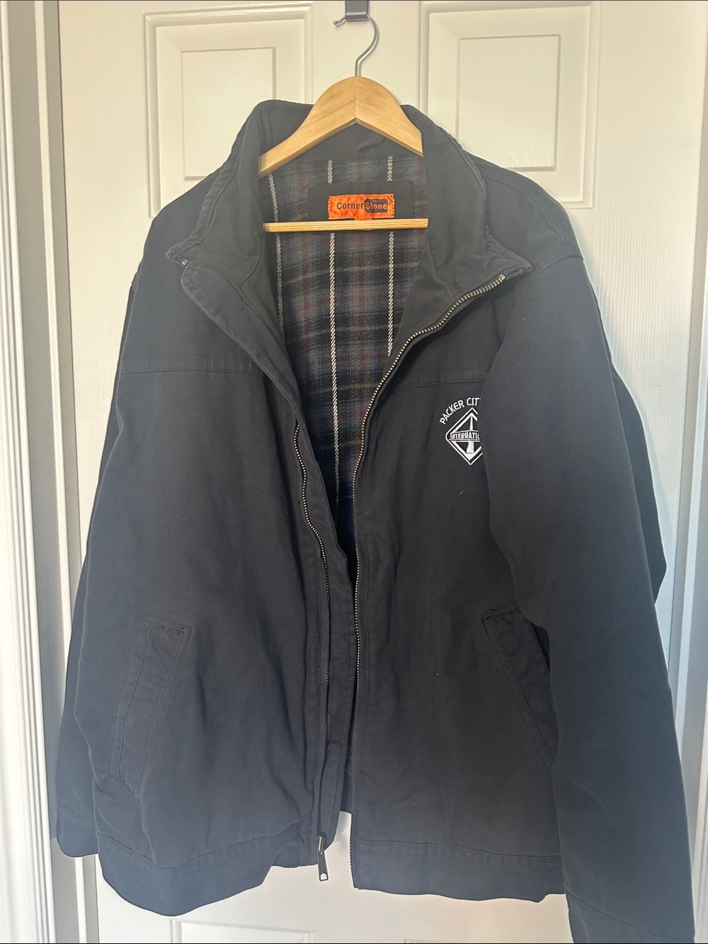 CornerStone Men’s Black Military Field Jacket with Plaid Lining